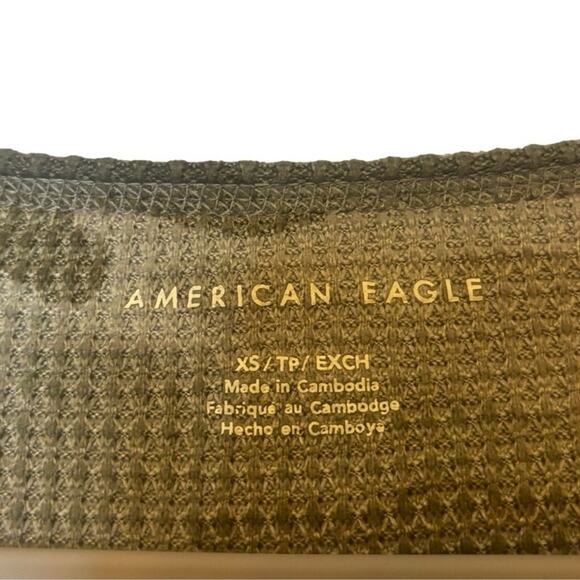 American Eagle Camo Thermal Waffle Knit Long Sleeve Top XS Green - Picture 5 of 8